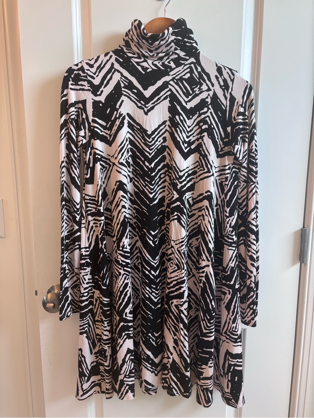 Rachel Pally Black and Cream Printed Turtleneck Dress